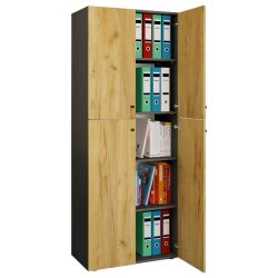 VCM - Büroschrank mit 5 Fächern | moderner Aktenschrank mit Drehtüren | Maße ca. B. 70 x H. 184 x T. 40 cm – Lona 5-Fach, One Size, Anthrazit / Honig-Eiche