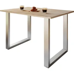 Schreibtisch, rechteckig, Bügelfuss, B 1400 x T 800 x H 760 mm, Sonoma Eiche/silber