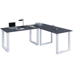 Eckschreibtisch Lona 190/130/76 cm Anthrazit, Silberfarben 