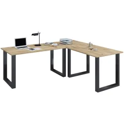 Eckschreibtisch Lona 190/130/76 cm Schwarz, Honigeiche 