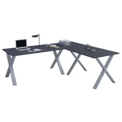 Eckschreibtisch Lona 190/160/76 cm Anthrazit, Silberfarben 
