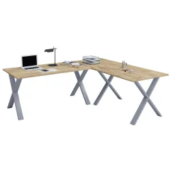 Eckschreibtisch Lona 220/190/76 cm Silberfarben, Honigeiche 