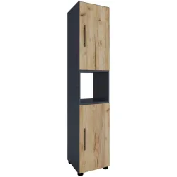 VCM - Holz Badmöbel Stand Badregal Badezimmer Badschrank Hochschrank Flandu, 31cm, Schwarz Leicht