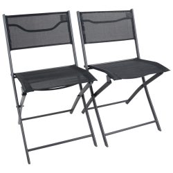 Gartenklappstuhl-Set Sumila Metall, Textil Schwarz 