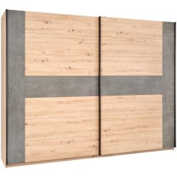 Schwebetürenschrank In Betonoptik/artisan Eiche 221/210/62 cm Eichefarben, Dunkelgrau 