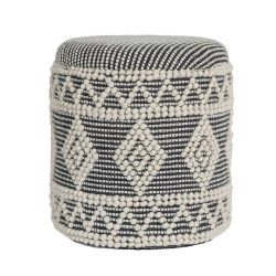 Hocker Sitzhocker Wolle Creme, Schwarz Textil 