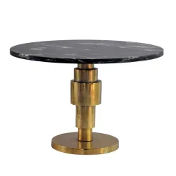 Couchtisch  60/60/39 cm  rund Schwarz, Goldfarben Stein 