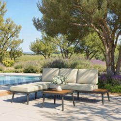 Gartenlounge Sallie Creme Akazie Metall/outdoorstoff  