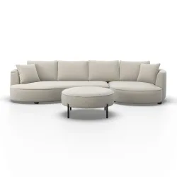 Wohnlandschaft Nilas Creme Webstoff Creme Holz, Metall, Textil 