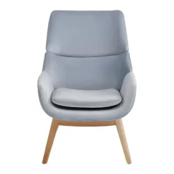 Ohrensessel Felia Hellgrau Samt, Holzfuss Hell Holz, Textil Hellgrau 