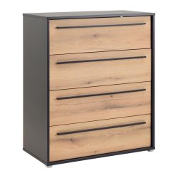 Kommode Adriano Schwarz/eichefarben , 80/94,8/41,2 cm , 4 Schublade(n) 