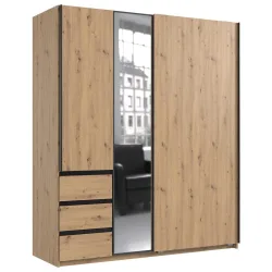 Schwebetürenschrank Adria Graphitfarben/eiche Artisan 168/198/63 cm Graphitfarben, Silberfarben, Eiche Artisan 
