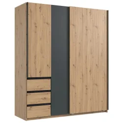 Schwebetürenschrank Adria Eiche Artisan 168/198/63 cm Graphitfarben, Eiche Artisan 