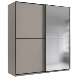 Schwebetürenschrank Ulm Beige/greige 180/198/65 cm Silberfarben, Beige, Greige 