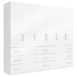 Drehtürenschrank Vivaldi -Exklusiv- 245/210/55 cm Weiss, Weiss Hochglanz 