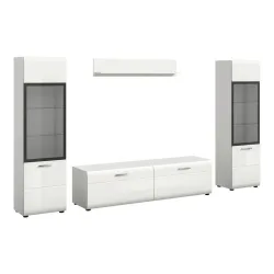 Wohnwand Ice Weiss, Weiss Hochglanz 280/160/41 cm 