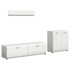 Wohnwand Ice Weiss, Weiss Hochglanz 255/160/41 cm 