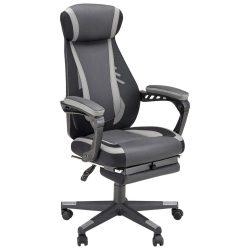 Chefsessel In Schwarz Lederlook, Netzbespannung Grau, Schwarz 