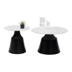Couchtisch Noah Schwarz/weiss, 2er Set Metall, Keramik 70/50/70/50/43/48 cm 