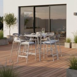 Gartenbarset Allonso Hellgrau Metall/textil/glas 7-teilig 