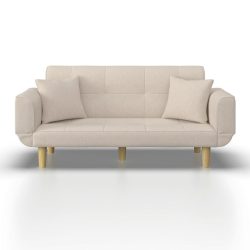Schlafsofa Miriam Hellgrau Webstoff Beige Holz, Textil 
