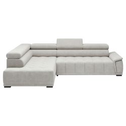 Ecksofa Gremio Links Grauweiss Chenille, Webstoff Grauweiss 