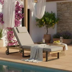 Gartenliege Elenyi Grau Metall/outdoorstoff/holz Grau 