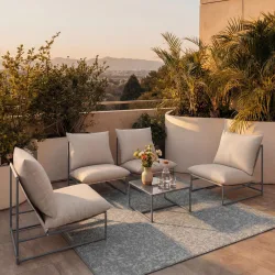 Gartenlounge Lino Creme Textil, Metall Inkl. Abdeckung 5-teilig 