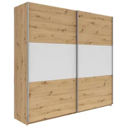 Schwebetürenschrank Saturn In Eiche Artisan/weiss 218/210/59 cm Weiss, Eichefarben 