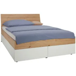 Stauraumbett In Weiss/eichefarben 120/200 cm Weiss, Eichefarben 