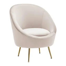 Relaxsessel Lou Hellgrau Samt Metall, Textil Goldfarben, Hellgrau 