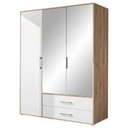 Kleiderschrank Lembo Weiss/eiche Artisan Silberfarben, Weiss, Eiche Artisan 