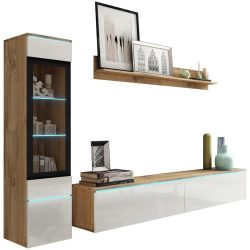 Wohnwand Vera | Eiche Wotan/weiss Hg. Eiche Wotan, Weiss Hochglanz 210/130/33 cm 