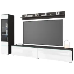 Wohnwand Vera | Matera Anthrazit Anthrazit, Weiss Hochglanz 210/130/33 cm 