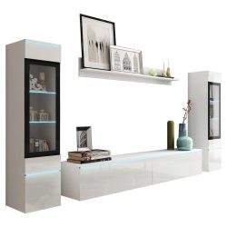 Wohnwand Vera || Weiss Hochglanz Weiss Hochglanz 240/130/33 cm 