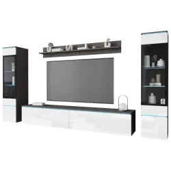 Wohnwand Vera || Anthrazit/weiß Anthrazit, Weiss Hochglanz 240/130/33 cm 