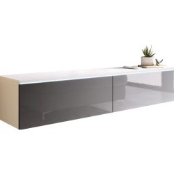Lowboard D140 Weiss, Grau Hochglanz 