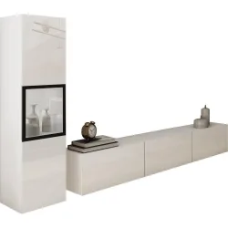 Wohnwand Berlin Weiss/hochglanz Weiss, Weiss Hochglanz 210/130/32,5 cm 