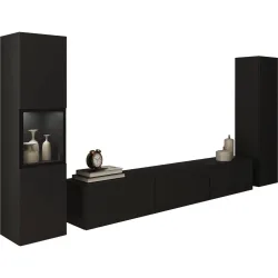 Wohnwand Berlin Schwarz Ca. 240x130x31cm Schwarz 240/130/31 cm 