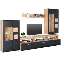 Wohnwand In Schwarz/eichefarben Schwarz, Eichefarben 330/208/52 cm 