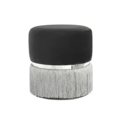 Hocker Ht46w-Blk Grau, Schwarz, Silberfarben Metall, Textil, Holzwerkstoff 