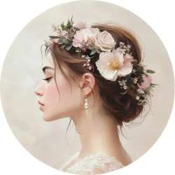 Metallbild Woman With Floral Crown 