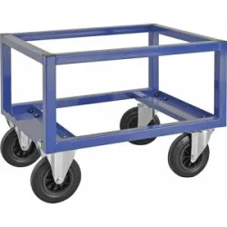 Paletten-Fahrgestell KM221, LxBxH 800 x 600 x 650 mm, blau, 2 Lenkrollen mit Stopp, 2 Bockrollen, ab 5 Stk Kongamek