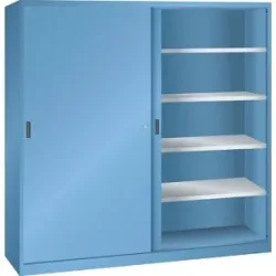 Schiebetürschrank, HxB 1950 x 2000 mm, Trennwand, lichtblau RAL 5012 LISTA