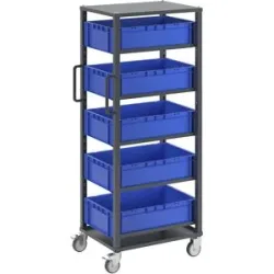 Euro-Transportwagen CustomLine, für Behälter-LxB 600 x 400 mm, grau, mit 5 Kästen, 175 mm hoch eurokraft pro
