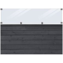 kaiserkraft PLUS Klink Profilzaun mit Glas, Holz, BxH 1740 x 1250 mm, schwarz