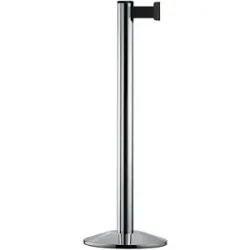 kaiserkraft Gurtpfosten aus Aluminium, Pfosten Chrom poliert, Auszug 2300 mm, Gurtfarbe Schwarz