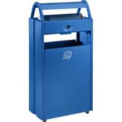 Abfallsammler mit Ascher und Regenschutzdach, Volumen 60 l, BxHxT 480 x 960 x 250 mm, blau RAL 5010 VAR