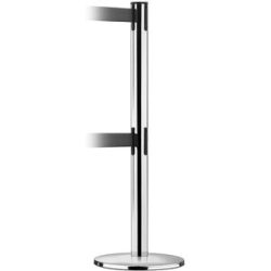 Gurtabsperrpfosten mit 2 Bändern, verchromt, Band schwarz, Auszugslänge 2300 mm Tensator