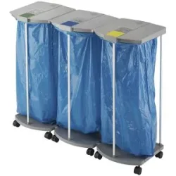 Müllsackständer mit 250 blauen Wertstoffsäcken, ProfiLine MSS XXXL, 3 x 120 l, HxBxT 1000 x 1330 x 450 mm, fahrbar Hailo